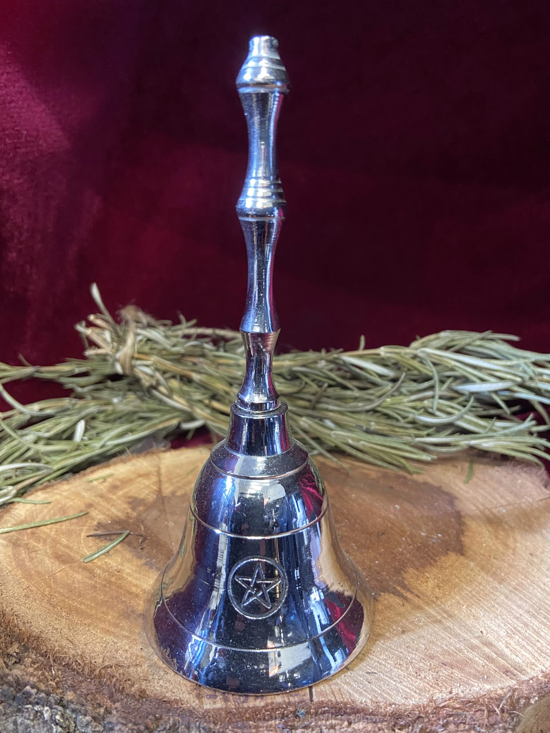 bell, pentacle, ritual tools, altar decor, cleansing ,witchcraft