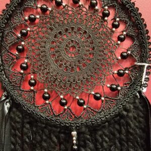 dream catcher, obsidian, protection, handmade, spiritual, decor, witchy, home