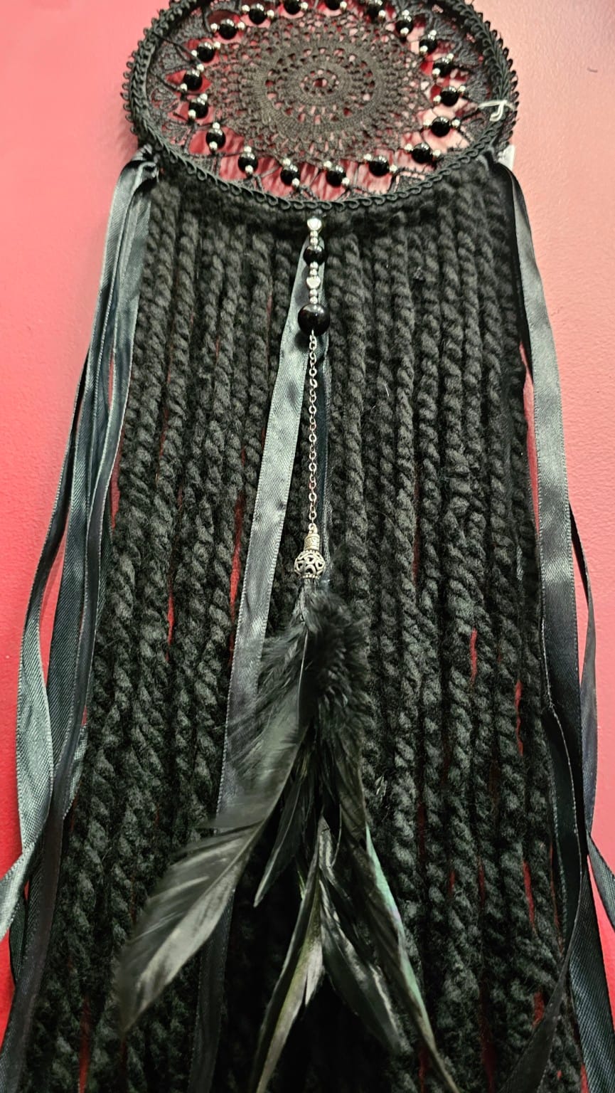 🖤Handcrafted Protection Dream Catcher with Obsidian Beads | Handmade at The Craft Cauldron🖤 - Image 3