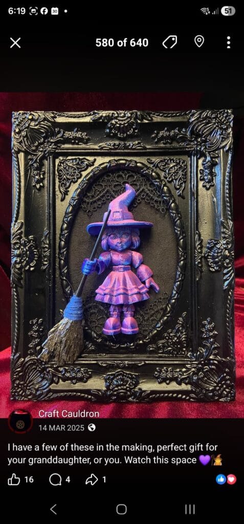 Witchy Girl Keepsake | Gothic Artwork in Ornate Black Frame