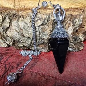 Crystal Obsidian Pendulum with Clear Quartz Bead