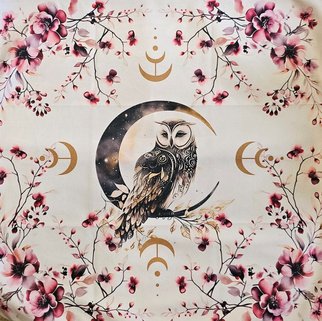 Fine Velvet Owl & Cherry Blossom Altar Tarot Mat